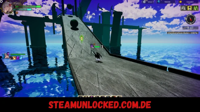 a video game screen with a bridge and a blue skyElegy of Fate Free Download PC